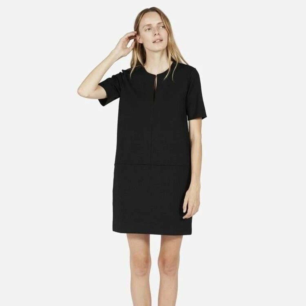 Everlane Ponte Shirt Dress Black Short Sleeve Notched Neck Shift XL